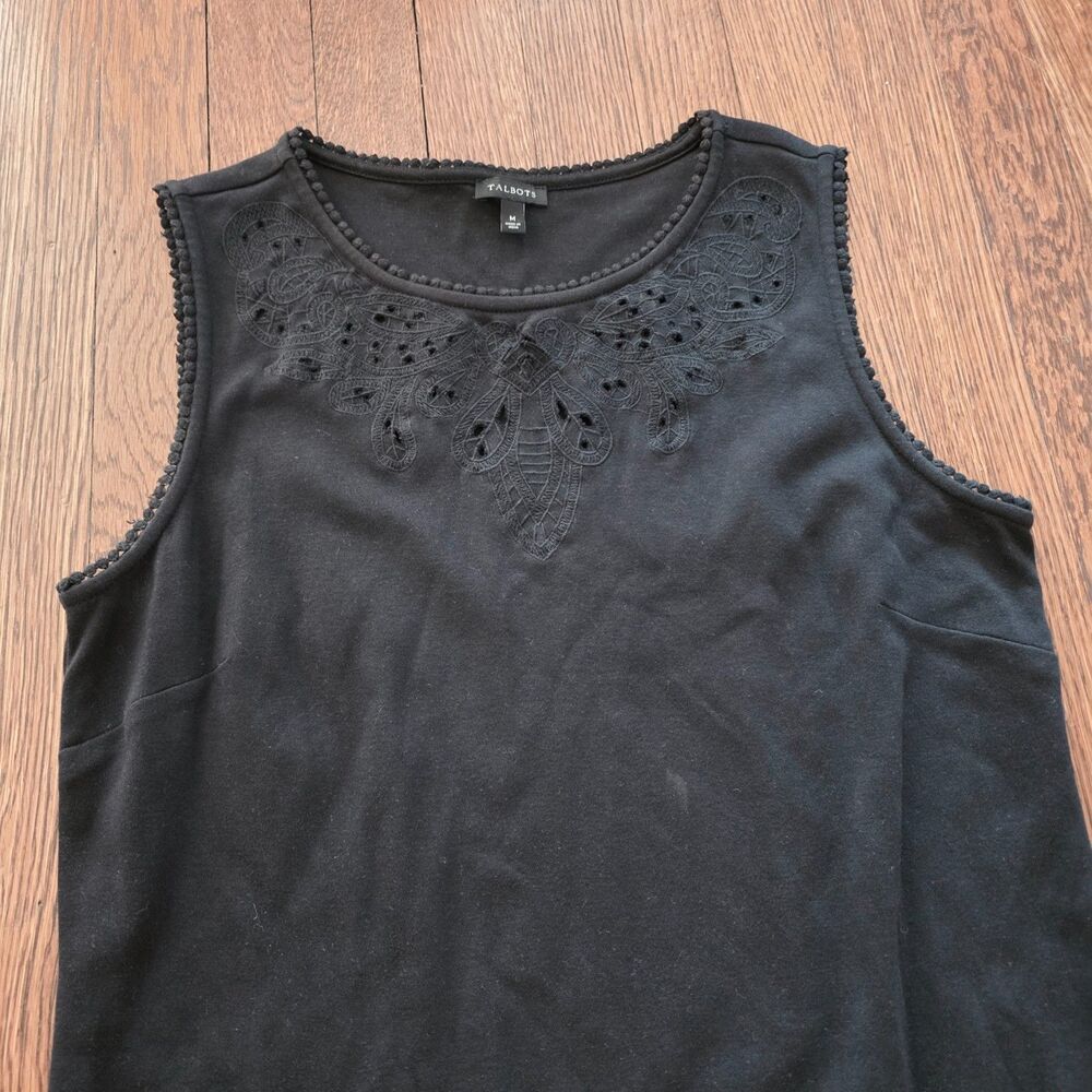 Talbots Black Embroidered Eyelet Shift Dress Size M - Picture 5 of 9